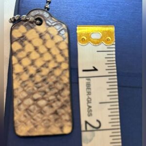 COACH Leather w/Snake Print Back Key Fob Bag Charm Keychain Hang Tag Bone White